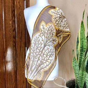 Brown & Gold Floral Sheer Scarf